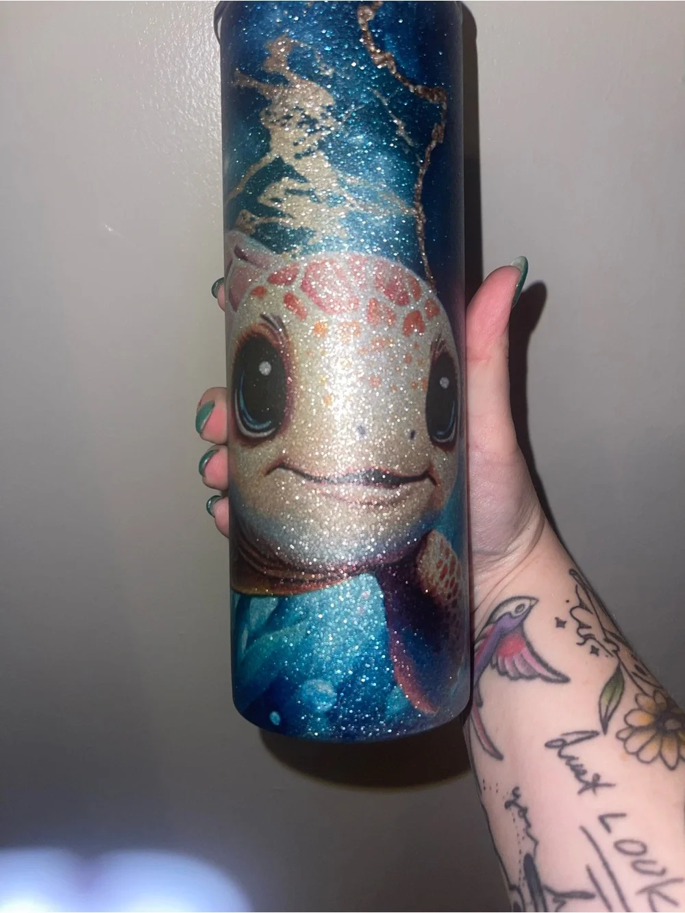 Blue Glitter Sea Turtle Stainless Steel tumbler 20 oz